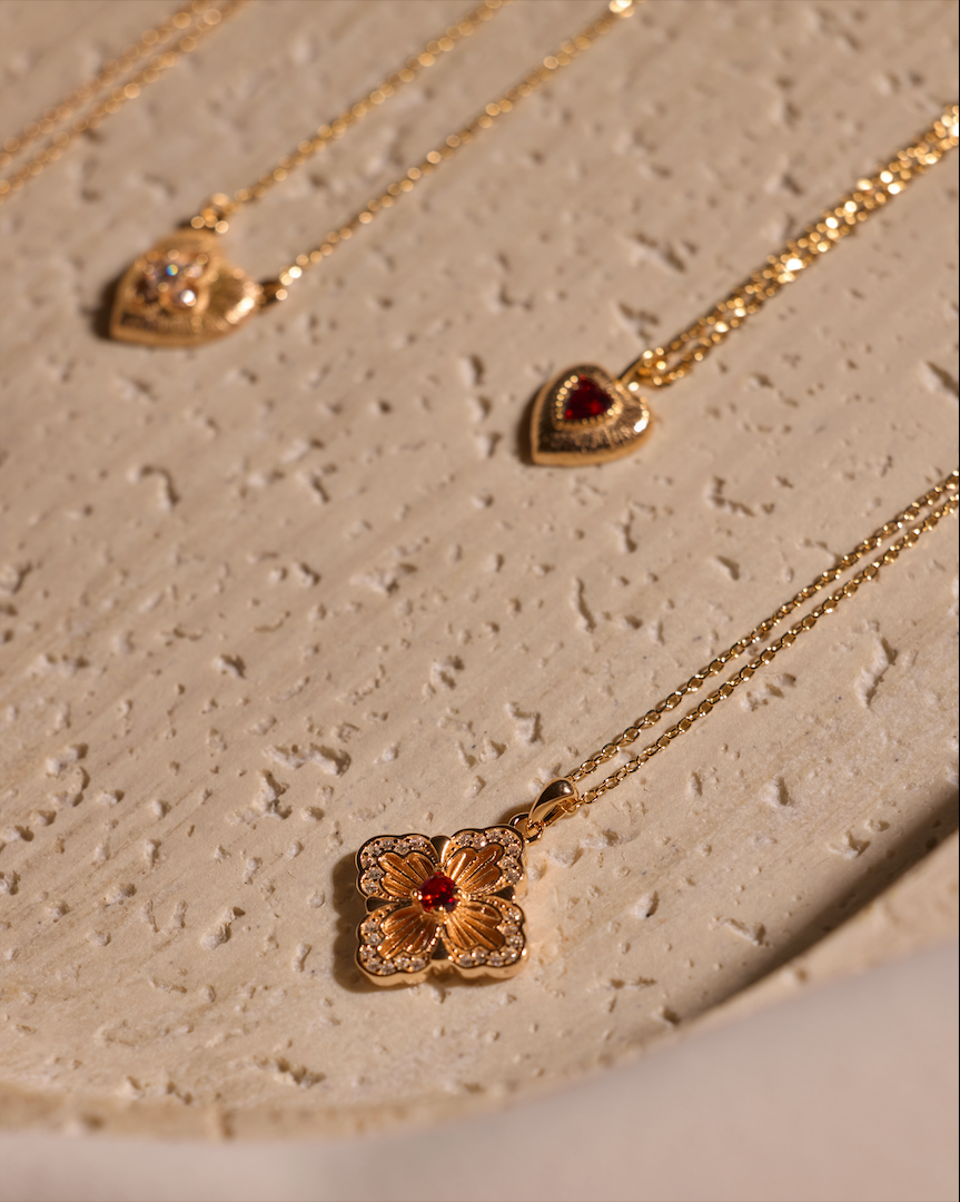 Gold Heart with Ruby Centerpiece Necklace
