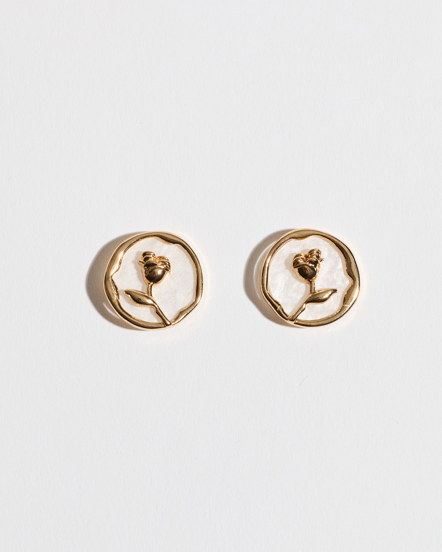 Gold Rose Silhouette on Pearl Earrings