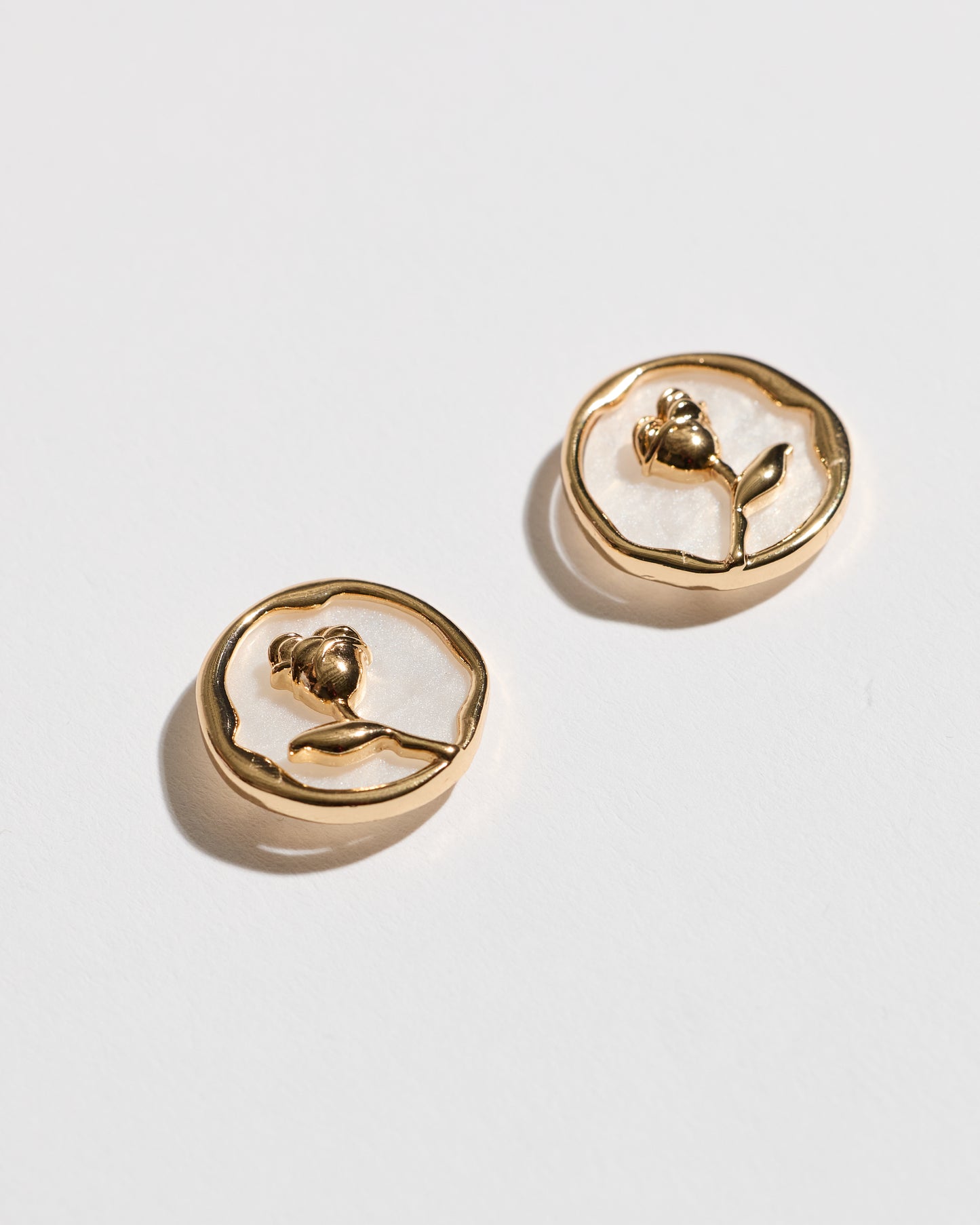 Gold Rose Silhouette on Pearl Earrings