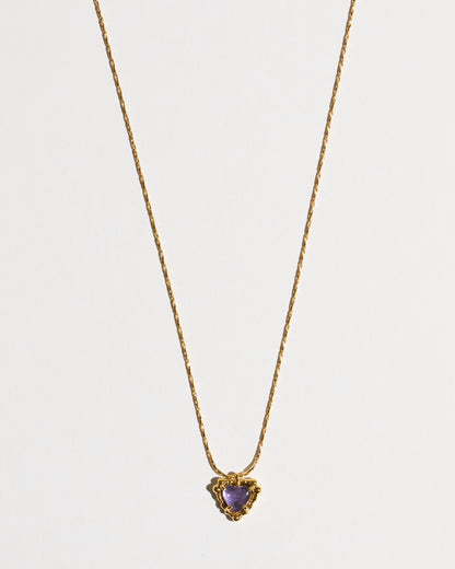 Amethyst Heart with Gold Frame Necklace