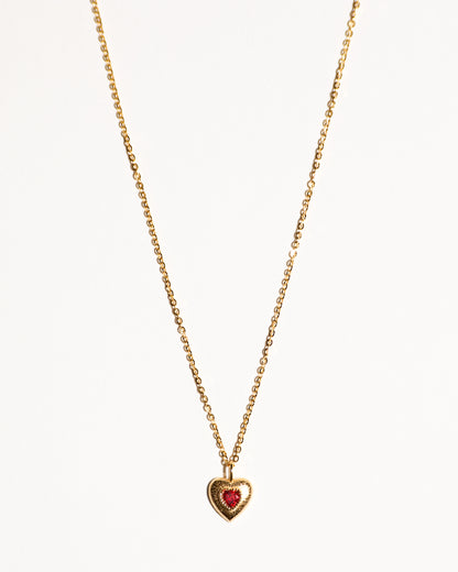 Gold Heart with Ruby Centerpiece Necklace