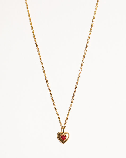 Gold Heart with Ruby Centerpiece Necklace