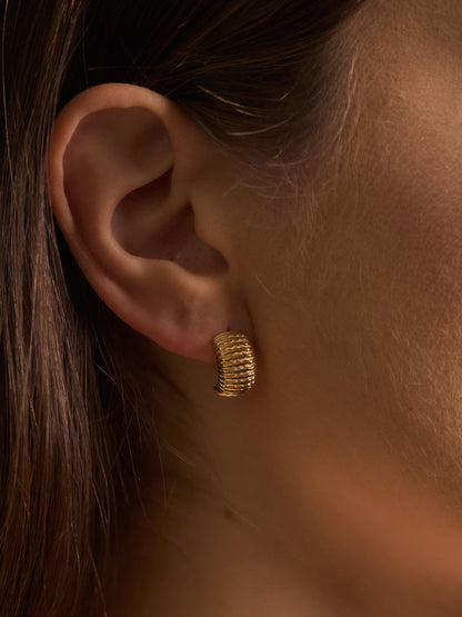 Ribbed Barrel Hoop Earrings