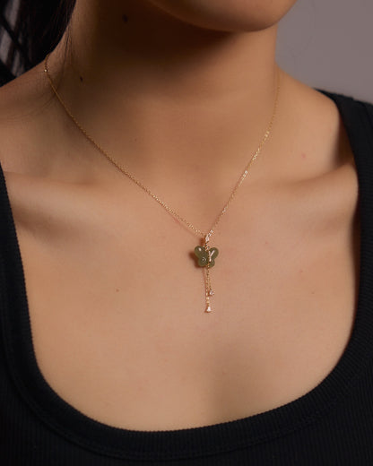 Jade Butterfly Necklace with Diamond Tendrils