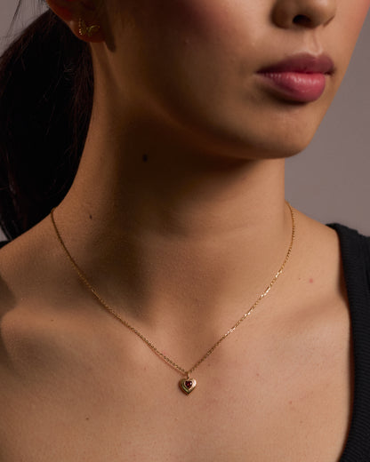 Gold Heart with Ruby Centerpiece Necklace