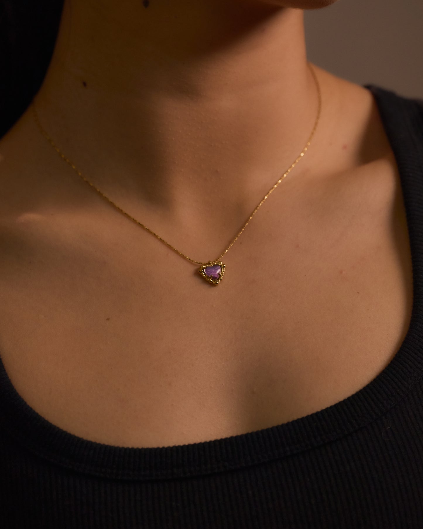 Amethyst Heart with Gold Frame Necklace