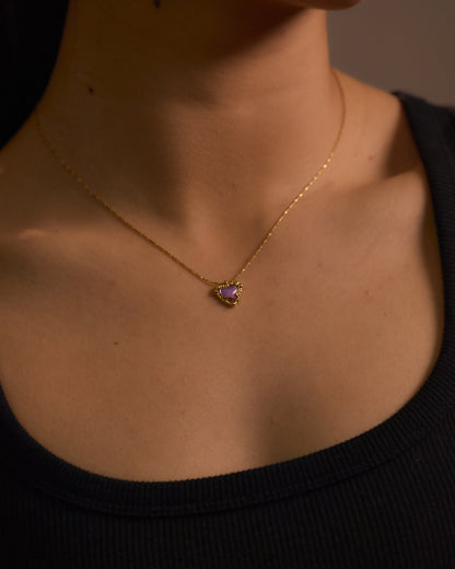 Amethyst Heart with Gold Frame Necklace