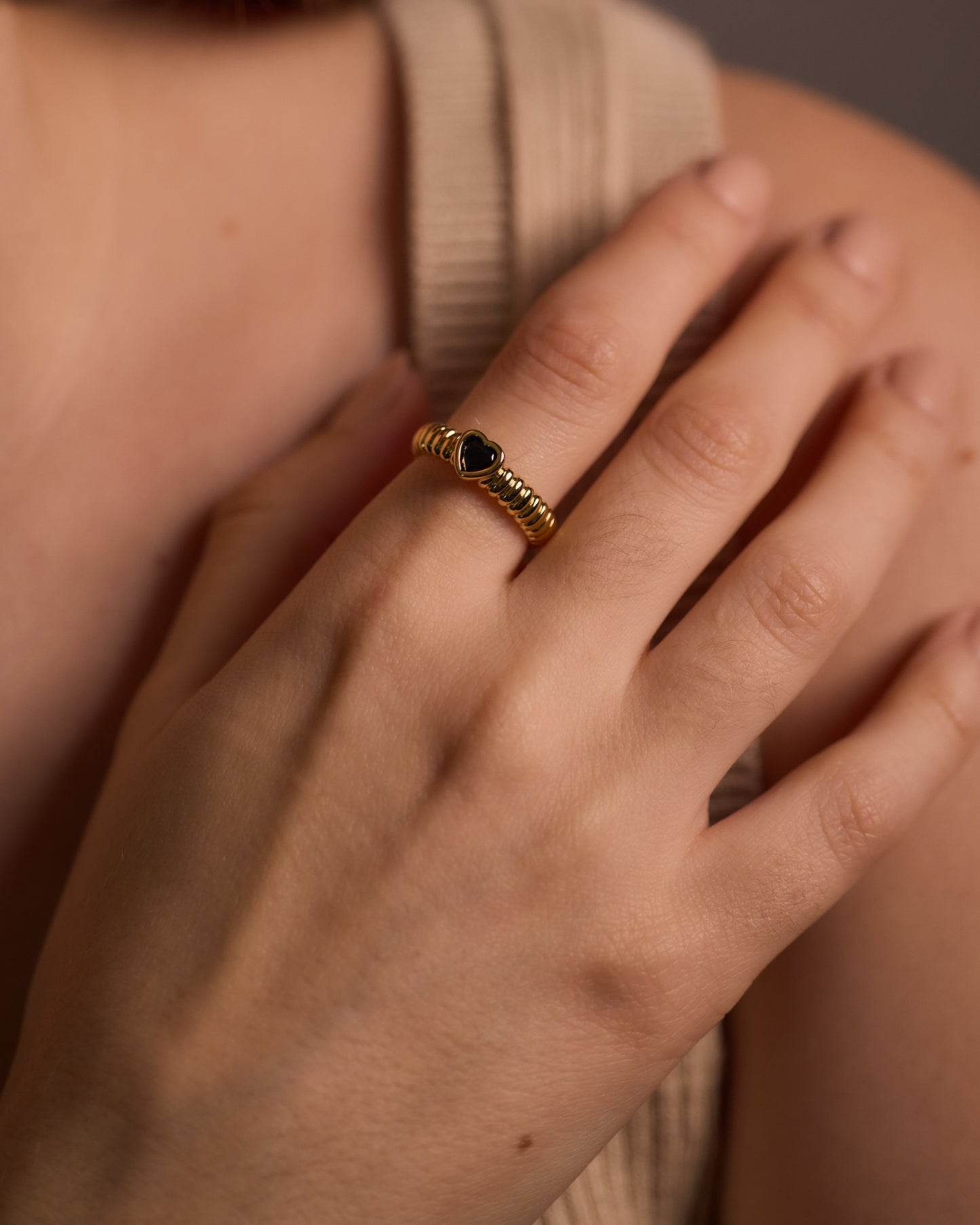 Black Heart with Beaded Band Ring