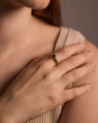 Black Heart with Beaded Band Ring