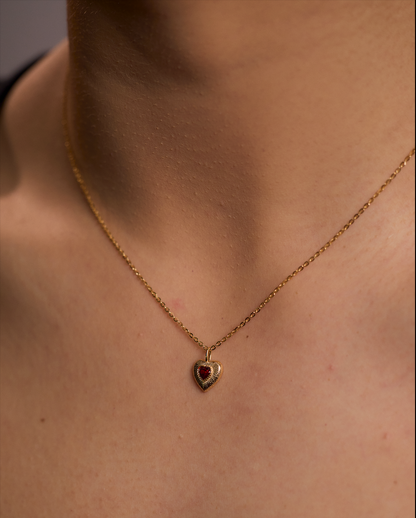 Gold Heart with Ruby Centerpiece Necklace