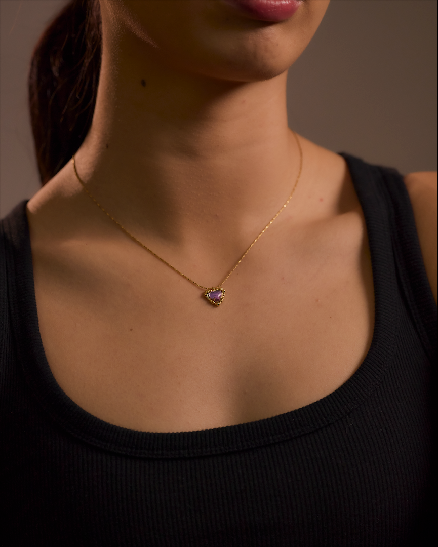 Amethyst Heart with Gold Frame Necklace